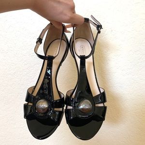Black Coach Patent Leather Sandal Heels